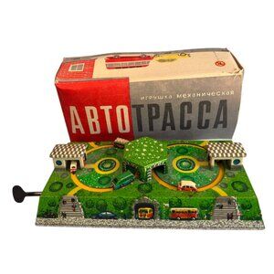 Abtotpacca Windup Tin Mechanical Toy Green USSR Lithograph 1950s